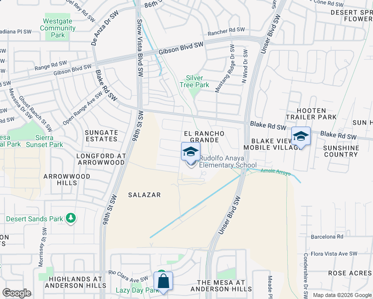 map of restaurants, bars, coffee shops, grocery stores, and more near 9300 Hondo Valley Place Southwest in Albuquerque