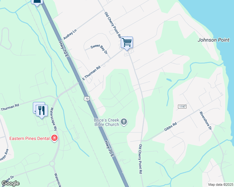 map of restaurants, bars, coffee shops, grocery stores, and more near 4016 U.S. 70 in New Bern