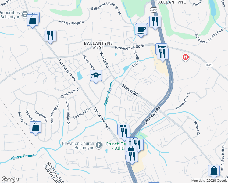 map of restaurants, bars, coffee shops, grocery stores, and more near in Charlotte