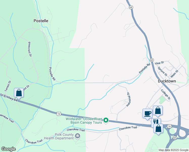 map of restaurants, bars, coffee shops, grocery stores, and more near 849 Postelle Road in Ducktown