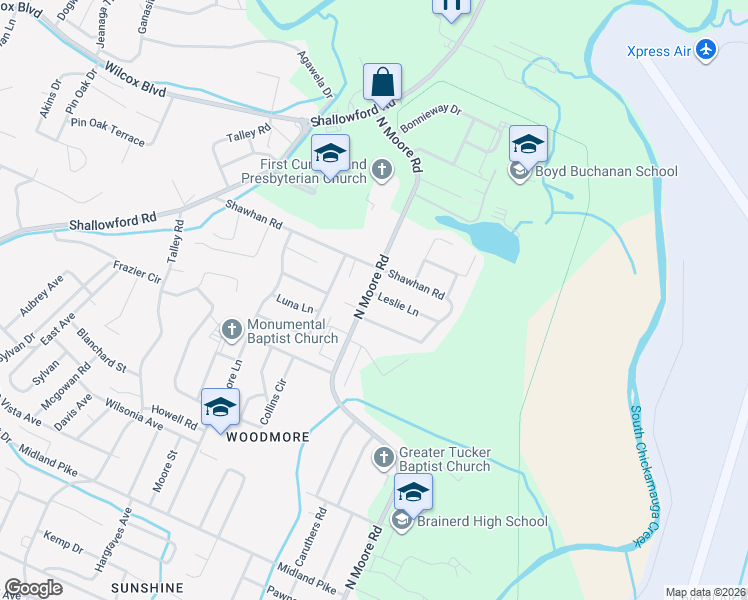 map of restaurants, bars, coffee shops, grocery stores, and more near 4603 Leslie Lane in Chattanooga