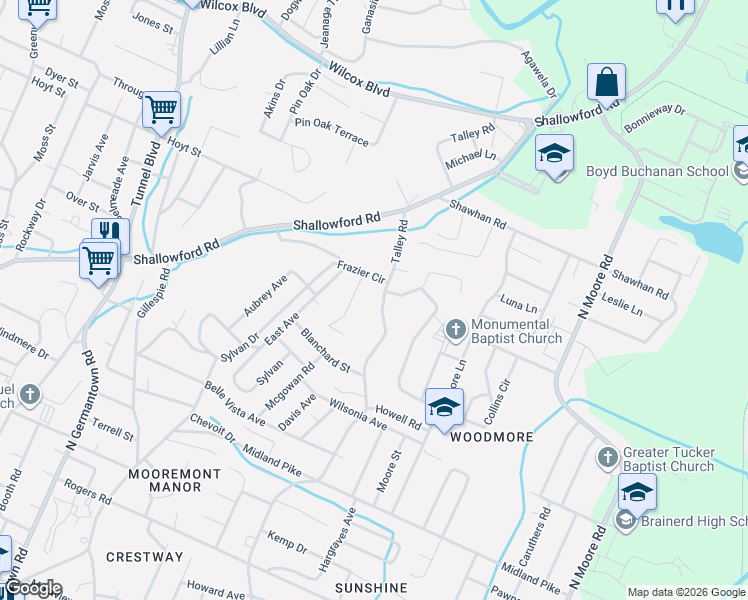 map of restaurants, bars, coffee shops, grocery stores, and more near 918 Sylvan Avenue in Chattanooga