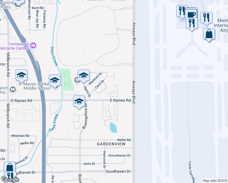 map of restaurants, bars, coffee shops, grocery stores, and more near 4111 West Manor Circle in Memphis
