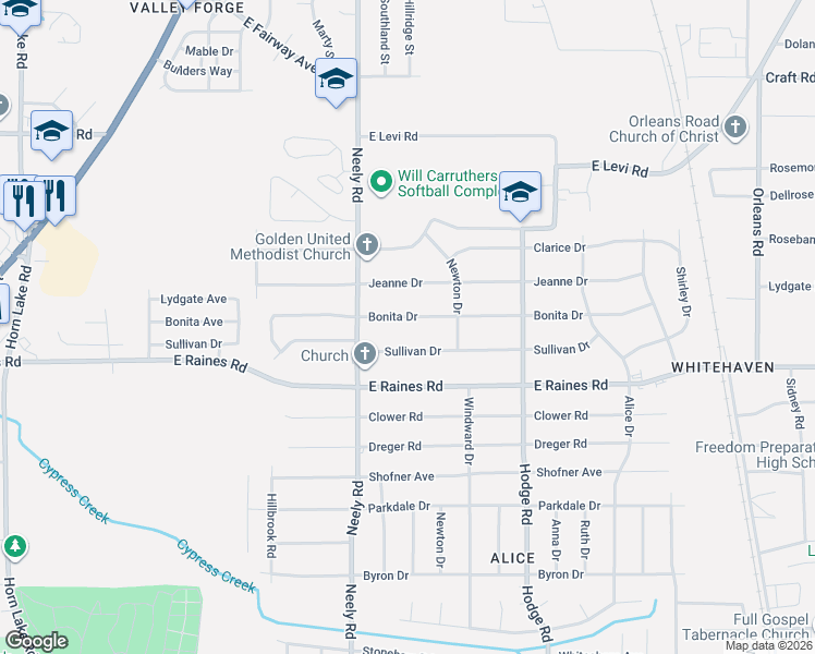 map of restaurants, bars, coffee shops, grocery stores, and more near 302 Bonita Drive in Memphis