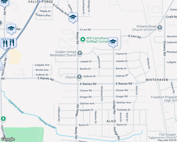 map of restaurants, bars, coffee shops, grocery stores, and more near 302 Bonita Drive in Memphis