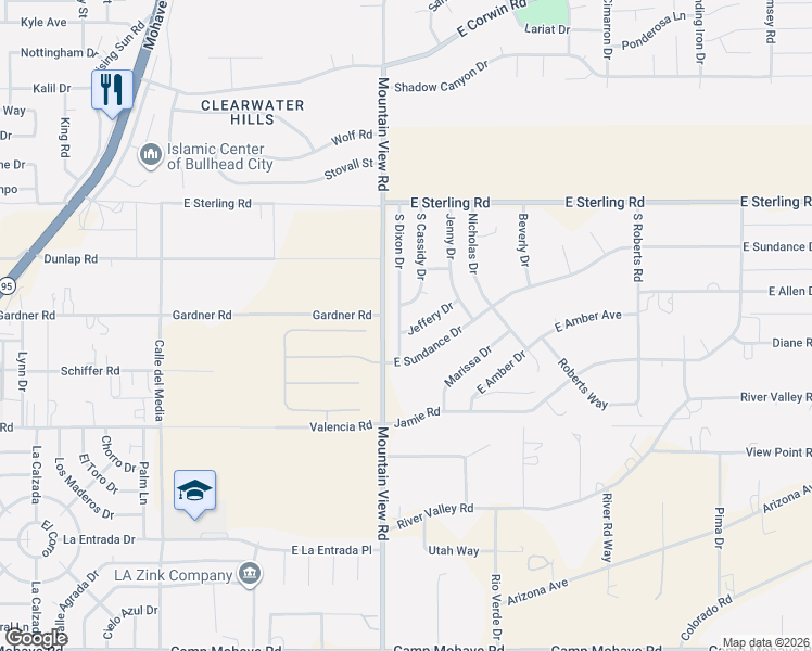 map of restaurants, bars, coffee shops, grocery stores, and more near 4120 S Cassidy Dr in Fort Mohave