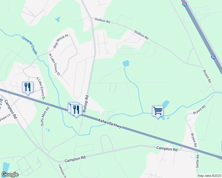 map of restaurants, bars, coffee shops, grocery stores, and more near 139 Saddle Ridge Drive in Inman