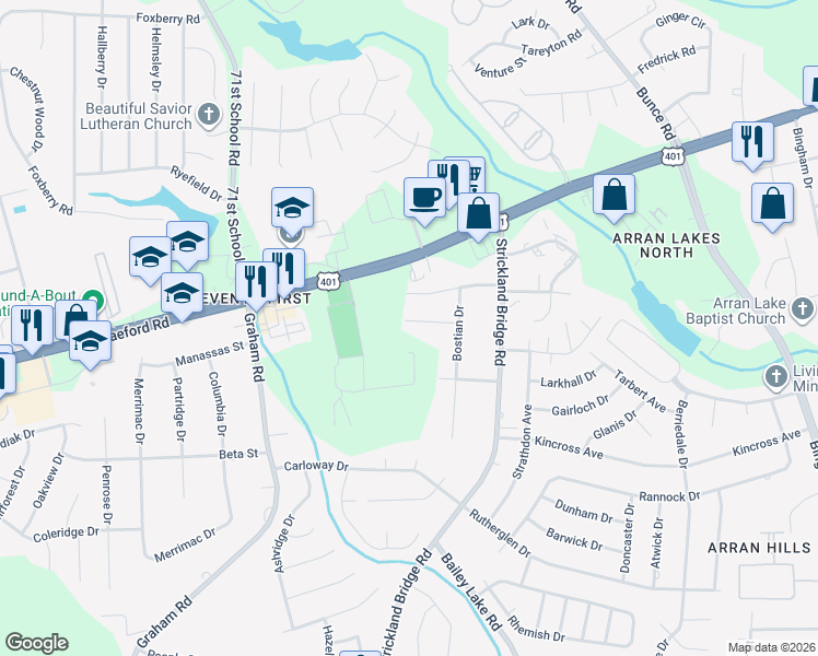 map of restaurants, bars, coffee shops, grocery stores, and more near 6319 Norton Drive in Fayetteville