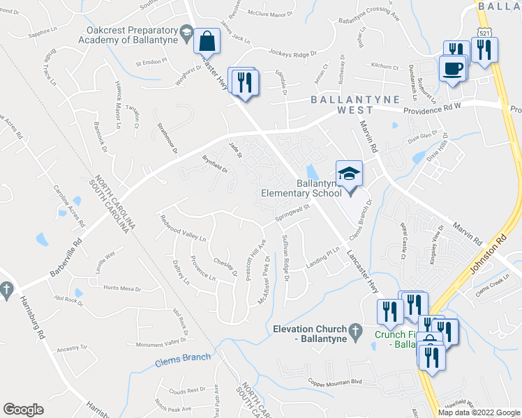 map of restaurants, bars, coffee shops, grocery stores, and more near 11914 Lacroix Street in Charlotte