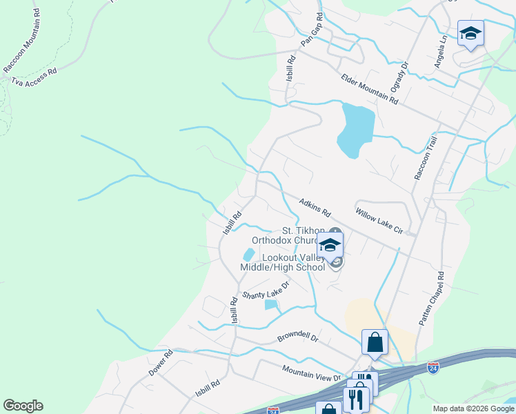 map of restaurants, bars, coffee shops, grocery stores, and more near 3371 Dougs Drive in Chattanooga