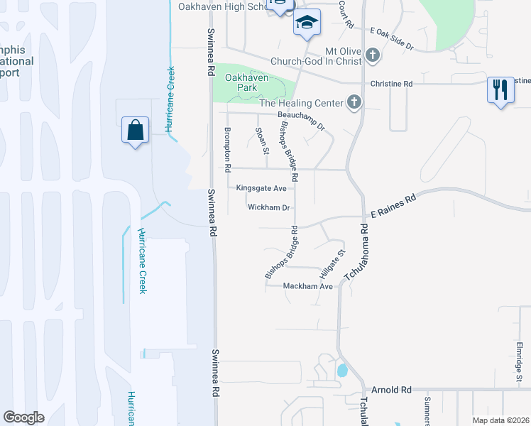 map of restaurants, bars, coffee shops, grocery stores, and more near 3085 Wickham Drive in Memphis