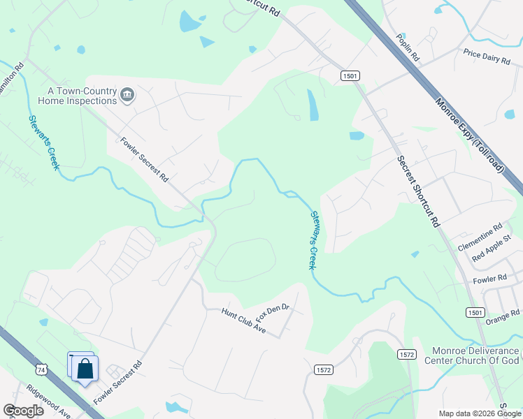 map of restaurants, bars, coffee shops, grocery stores, and more near 3114 Creekwood Drive in Monroe