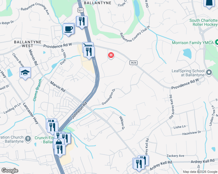 map of restaurants, bars, coffee shops, grocery stores, and more near 15484 Occum Place in Charlotte
