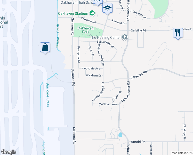 map of restaurants, bars, coffee shops, grocery stores, and more near 3113 Wickham Drive in Memphis