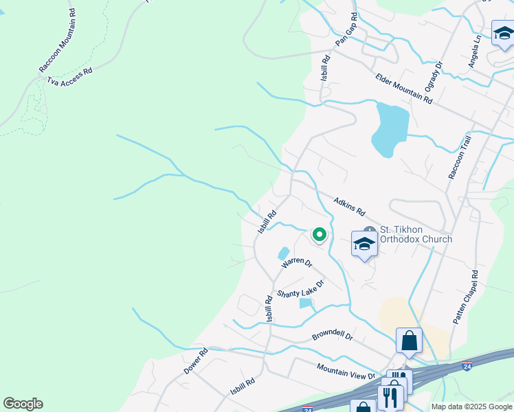 map of restaurants, bars, coffee shops, grocery stores, and more near 409 Isbill Road in Chattanooga