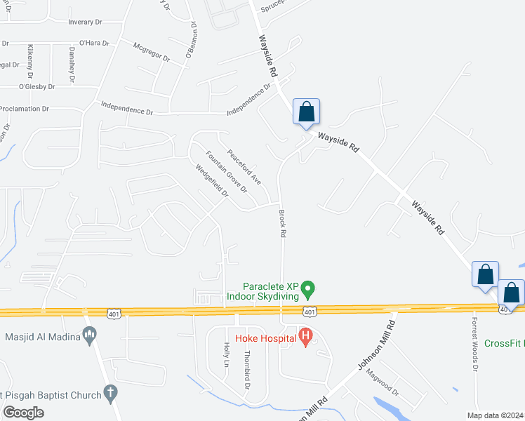 map of restaurants, bars, coffee shops, grocery stores, and more near 173 Wedgefield Drive in Raeford
