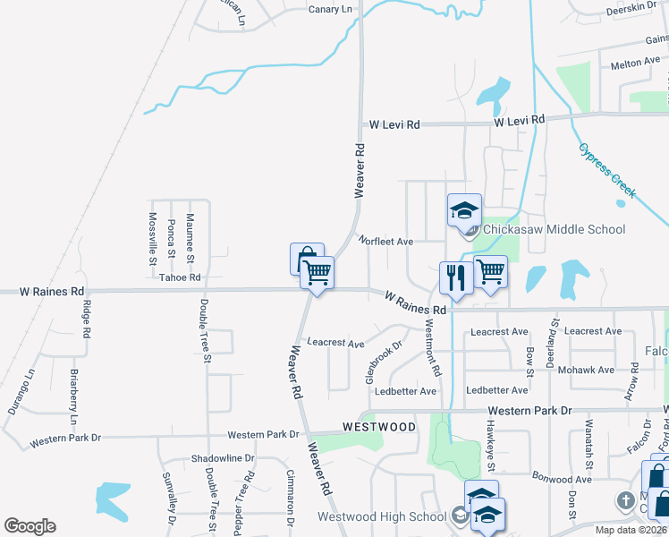 map of restaurants, bars, coffee shops, grocery stores, and more near 4092 Weaver Road in Memphis