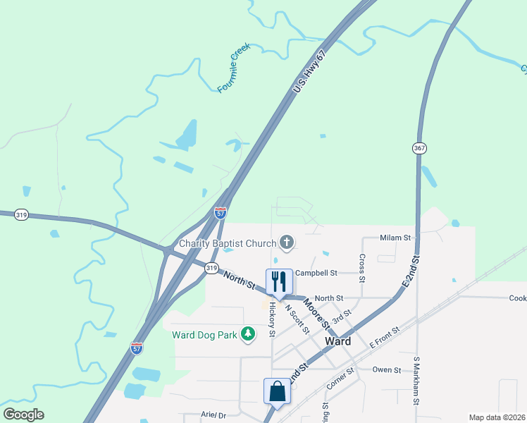 map of restaurants, bars, coffee shops, grocery stores, and more near 401 Balding Street in Ward