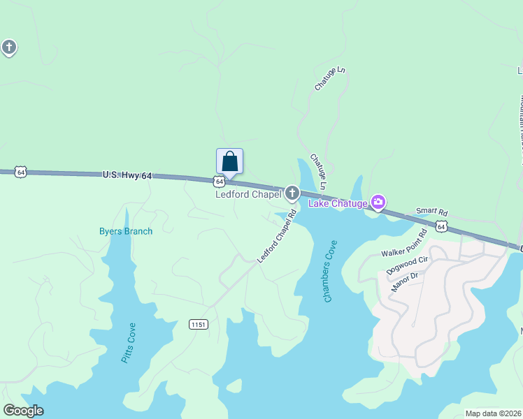 map of restaurants, bars, coffee shops, grocery stores, and more near 86 Ledford Chapel Way in Hayesville