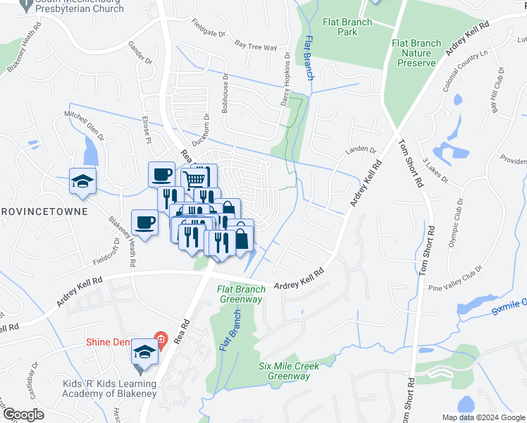 map of restaurants, bars, coffee shops, grocery stores, and more near 10484 Alexander Martin Avenue in Charlotte