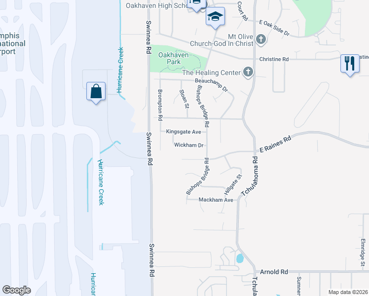 map of restaurants, bars, coffee shops, grocery stores, and more near 3085 Wickham Drive in Memphis