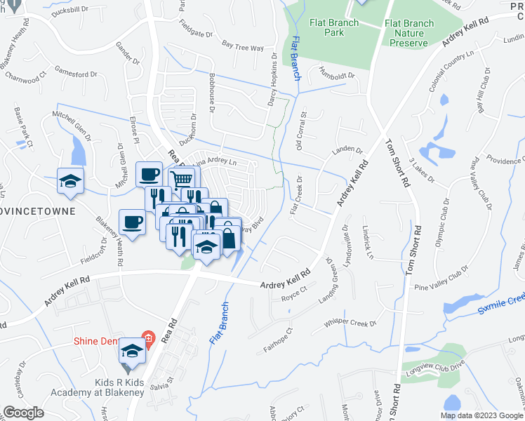 map of restaurants, bars, coffee shops, grocery stores, and more near 12951 Bullock Greenway Boulevard in Charlotte