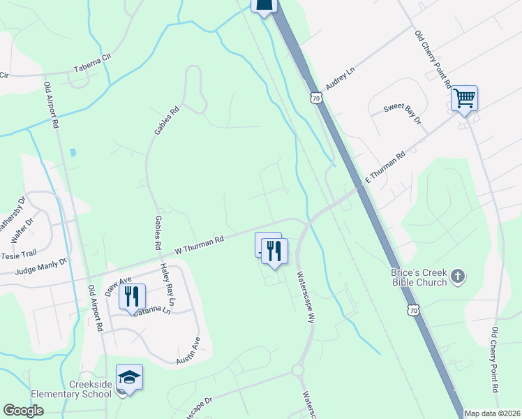 map of restaurants, bars, coffee shops, grocery stores, and more near 4002 Brandywine Drive in New Bern