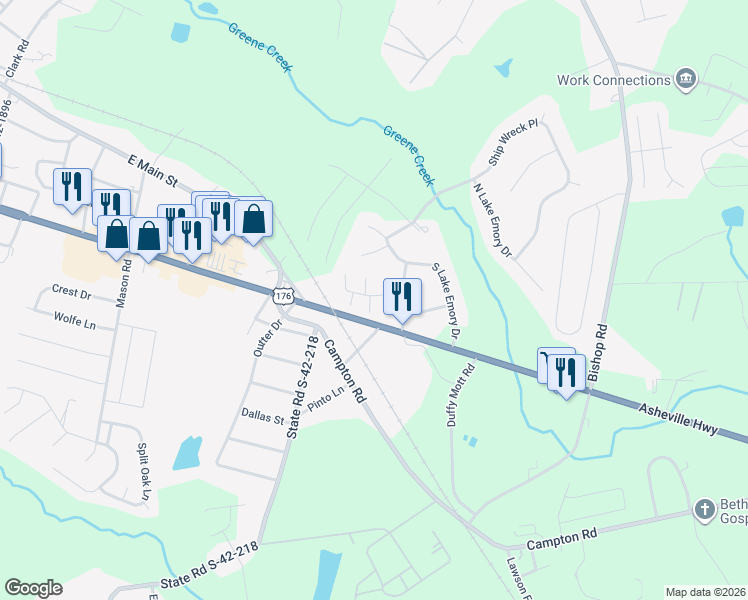 map of restaurants, bars, coffee shops, grocery stores, and more near 604 Hideway Cove in Inman