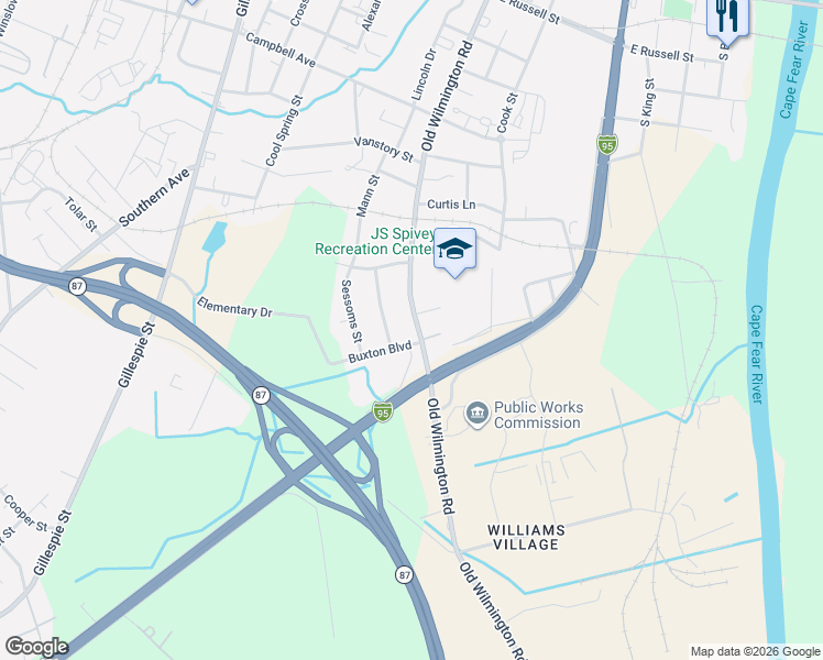 map of restaurants, bars, coffee shops, grocery stores, and more near 805 Old Wilmington Road in Fayetteville