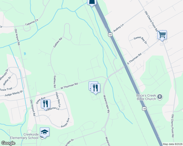 map of restaurants, bars, coffee shops, grocery stores, and more near 4002 Brandywine Drive in New Bern