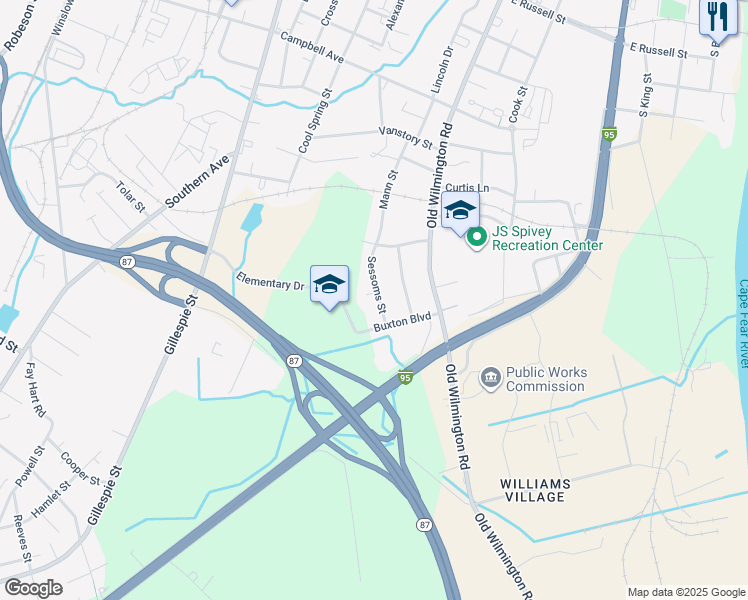 map of restaurants, bars, coffee shops, grocery stores, and more near 808 Sessoms Street in Fayetteville