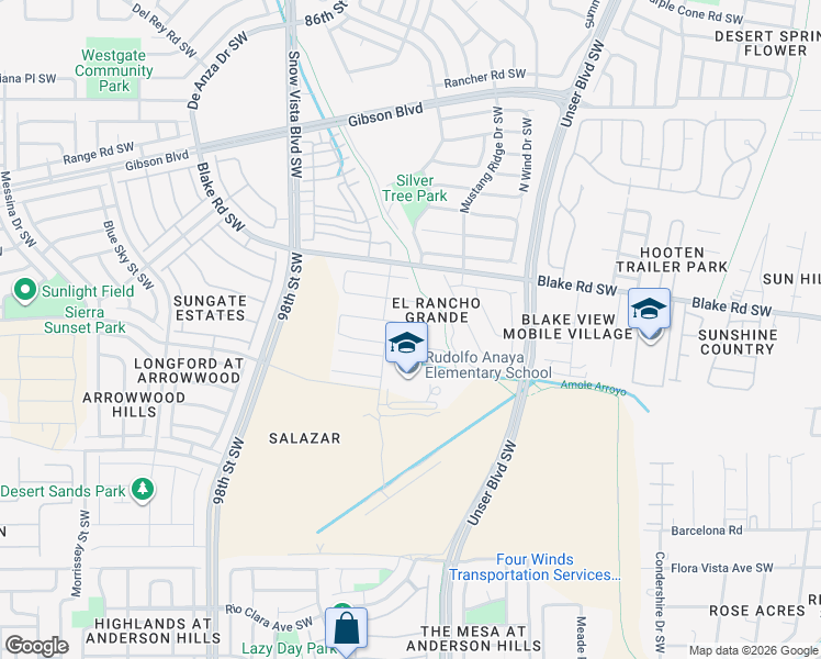 map of restaurants, bars, coffee shops, grocery stores, and more near 9300 Hondo Valley Place Southwest in Albuquerque
