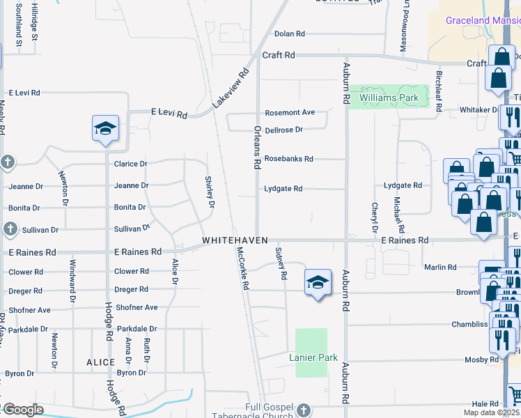 map of restaurants, bars, coffee shops, grocery stores, and more near 4094 Orleans Road in Memphis