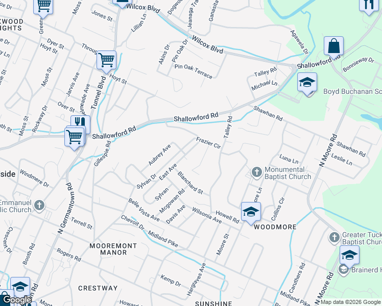 map of restaurants, bars, coffee shops, grocery stores, and more near 924 East Avenue in Chattanooga