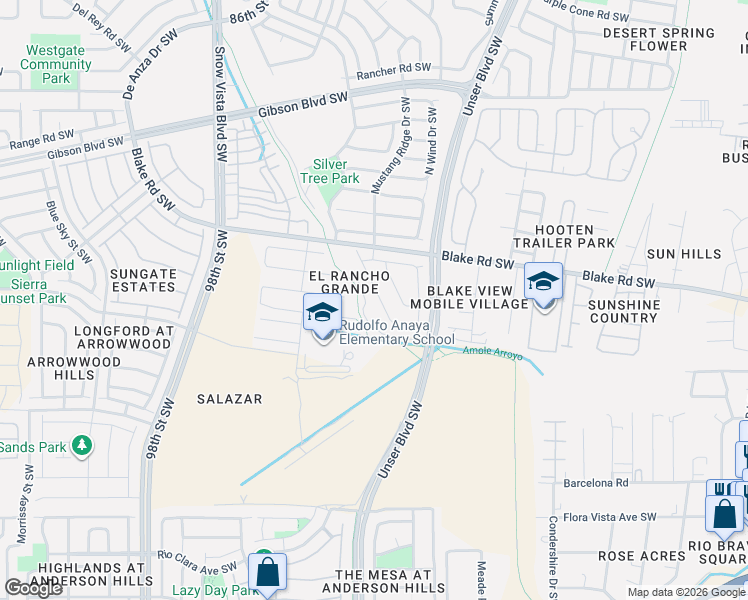 map of restaurants, bars, coffee shops, grocery stores, and more near 2755 Butch Cassidy Drive Southwest in Albuquerque