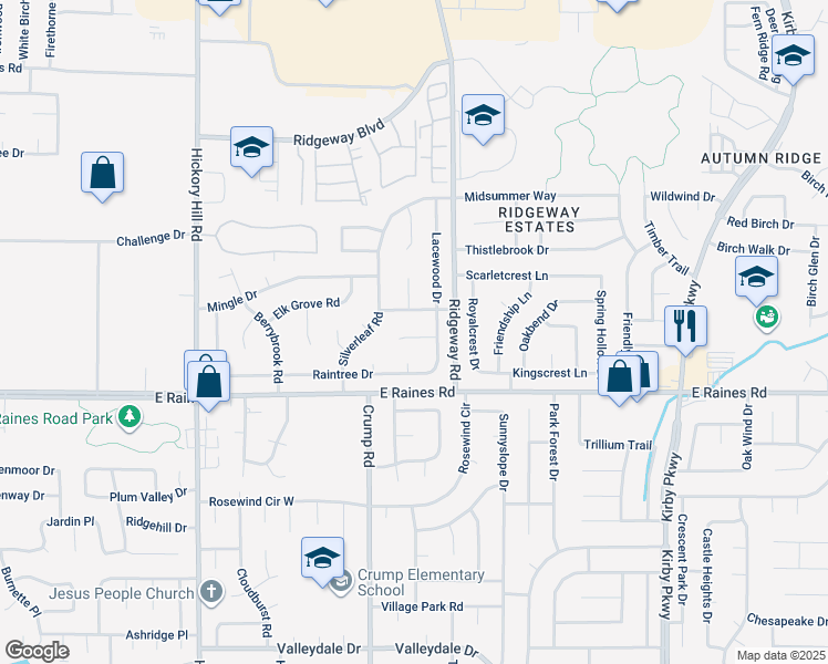 map of restaurants, bars, coffee shops, grocery stores, and more near 6168 Lacewood Cove in Memphis
