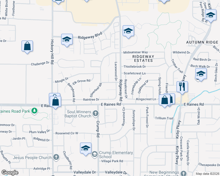 map of restaurants, bars, coffee shops, grocery stores, and more near 6156 Lacewood Cove in Memphis