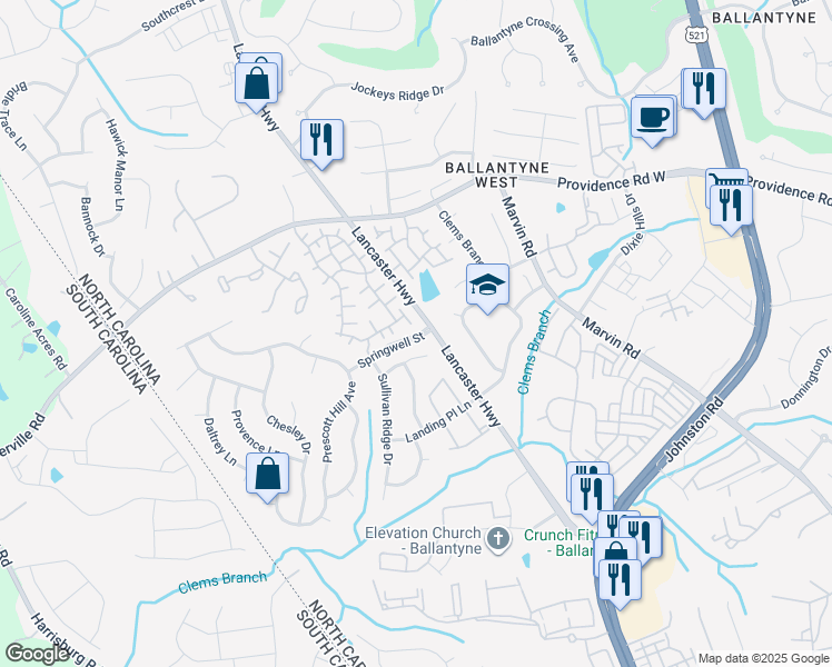 map of restaurants, bars, coffee shops, grocery stores, and more near 12014 Springwell Street in Charlotte