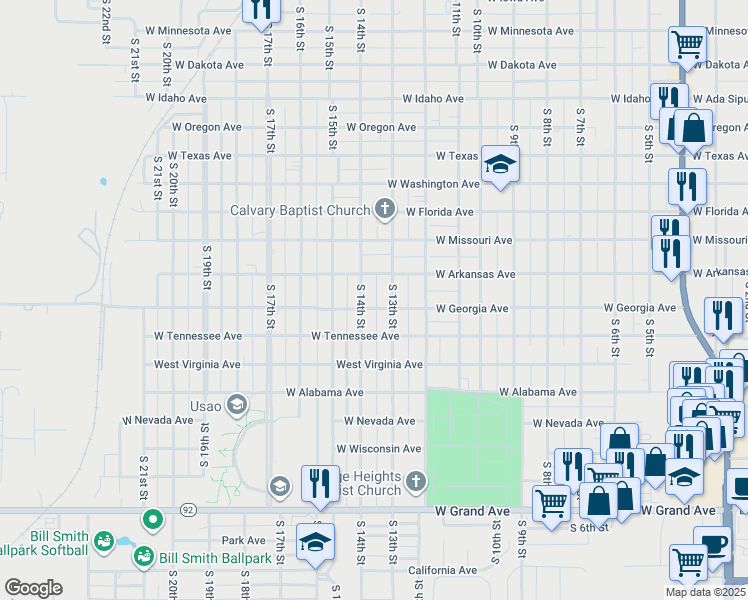 map of restaurants, bars, coffee shops, grocery stores, and more near 1325 South 14th Street in Chickasha