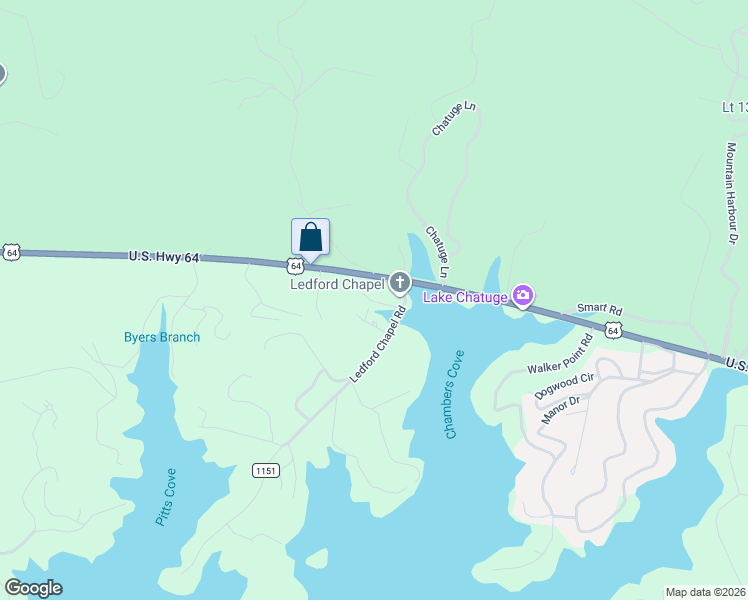 map of restaurants, bars, coffee shops, grocery stores, and more near 86 Ledford Chapel Way in Hayesville