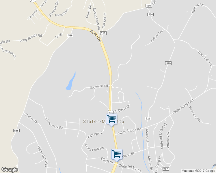 map of restaurants, bars, coffee shops, grocery stores, and more near 3255 Southerlin Road in Slater-Marietta