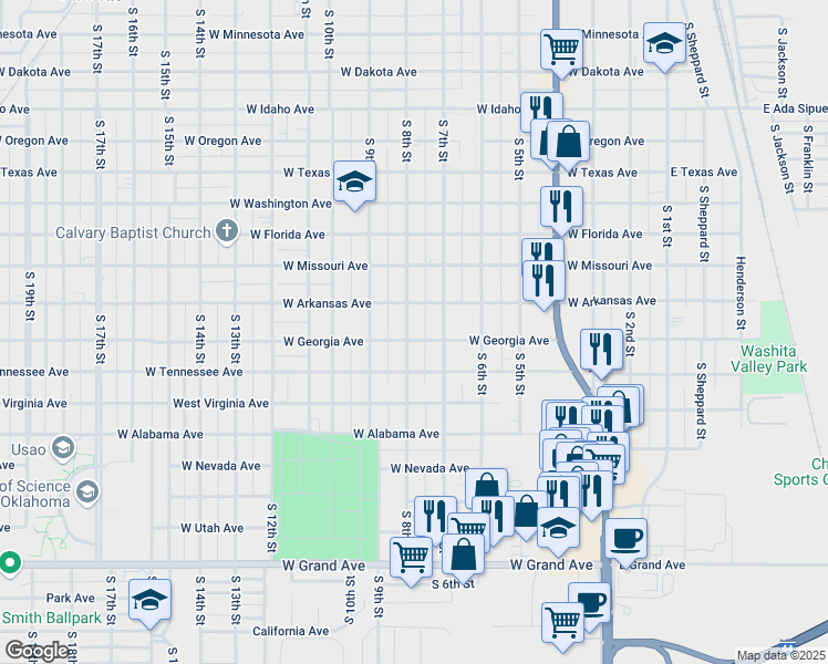 map of restaurants, bars, coffee shops, grocery stores, and more near 1325 South 8th Street in Chickasha