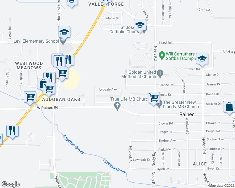 map of restaurants, bars, coffee shops, grocery stores, and more near 82 Bonita Drive in Memphis