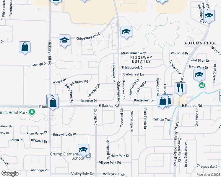 map of restaurants, bars, coffee shops, grocery stores, and more near 6168 Lacewood Cove in Memphis