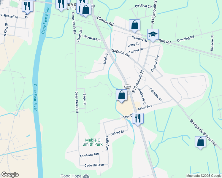 map of restaurants, bars, coffee shops, grocery stores, and more near 705 Duggins Way in Fayetteville