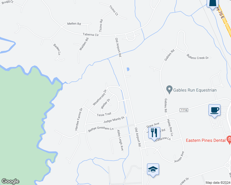 map of restaurants, bars, coffee shops, grocery stores, and more near 2810 General Branch Drive in New Bern