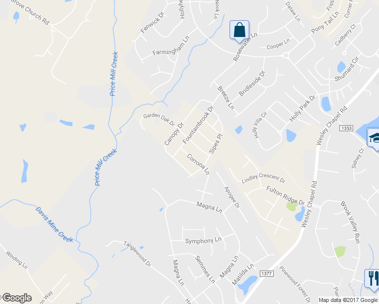 map of restaurants, bars, coffee shops, grocery stores, and more near 3016 Corrona Lane in Indian Trail