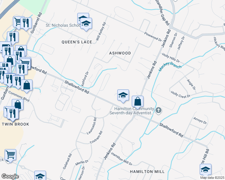 map of restaurants, bars, coffee shops, grocery stores, and more near 7719 Shallowford Road in Chattanooga