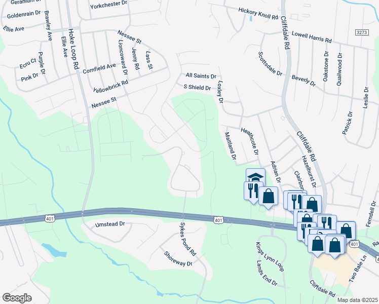 map of restaurants, bars, coffee shops, grocery stores, and more near 1732 Stackhouse Drive in Fayetteville