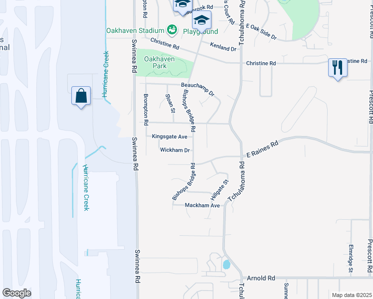 map of restaurants, bars, coffee shops, grocery stores, and more near 3124 Wickham Drive in Memphis